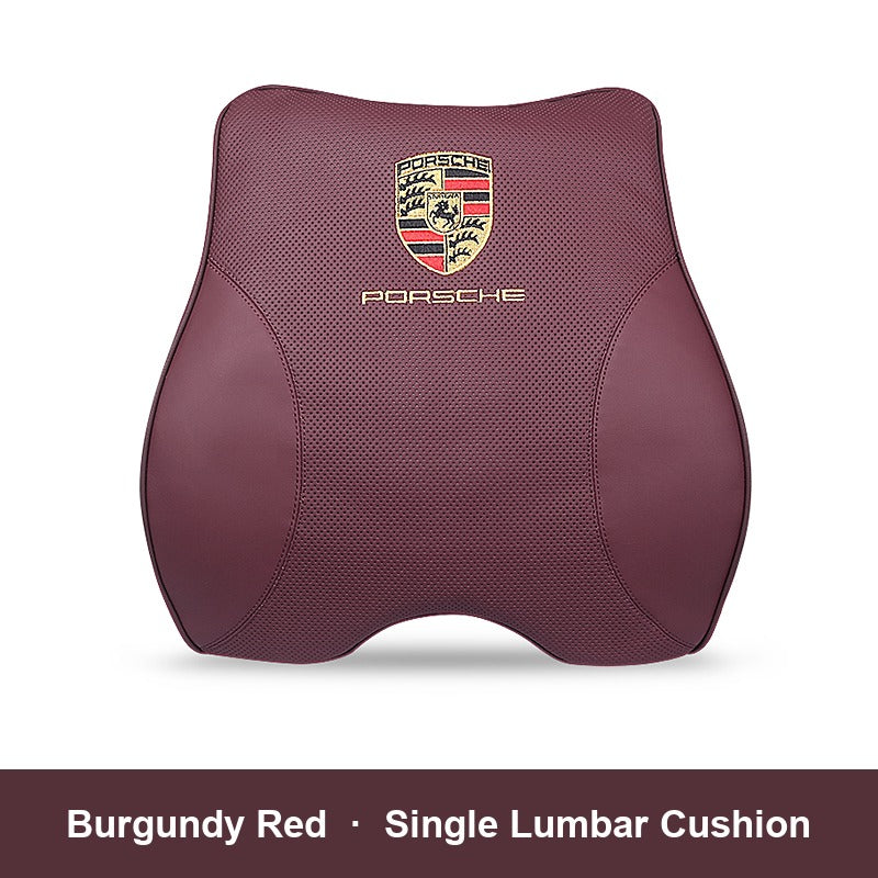 Porsche leather headrest pillow – Burgundy Red, Single Lumbar Cushion