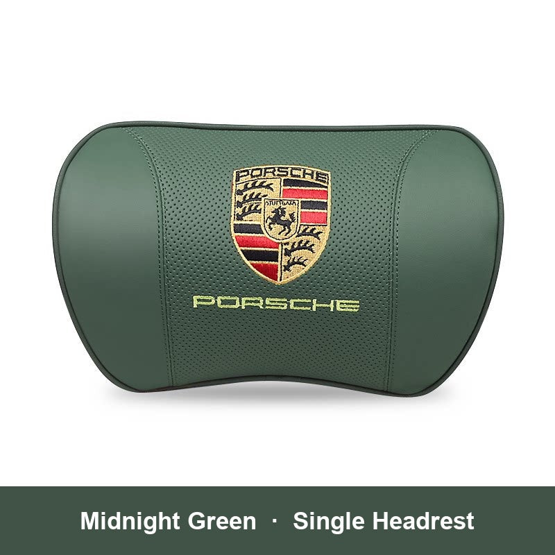 Porsche leather headrest pillow – Midnight Green, Single Headrest