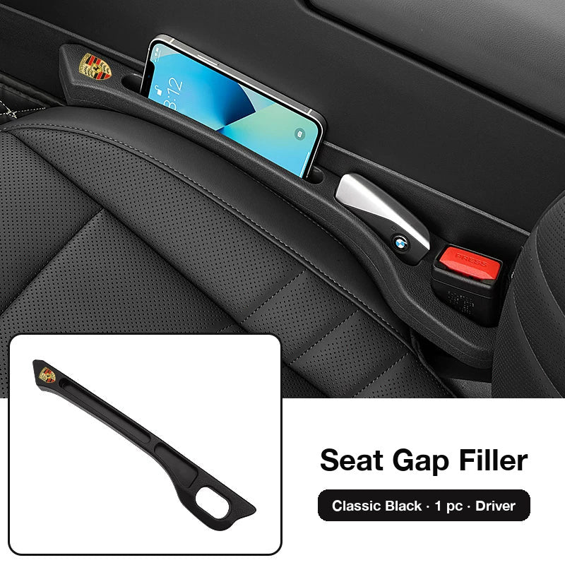 Porsche seat gap filler in Classic Black, single piece for the driver side