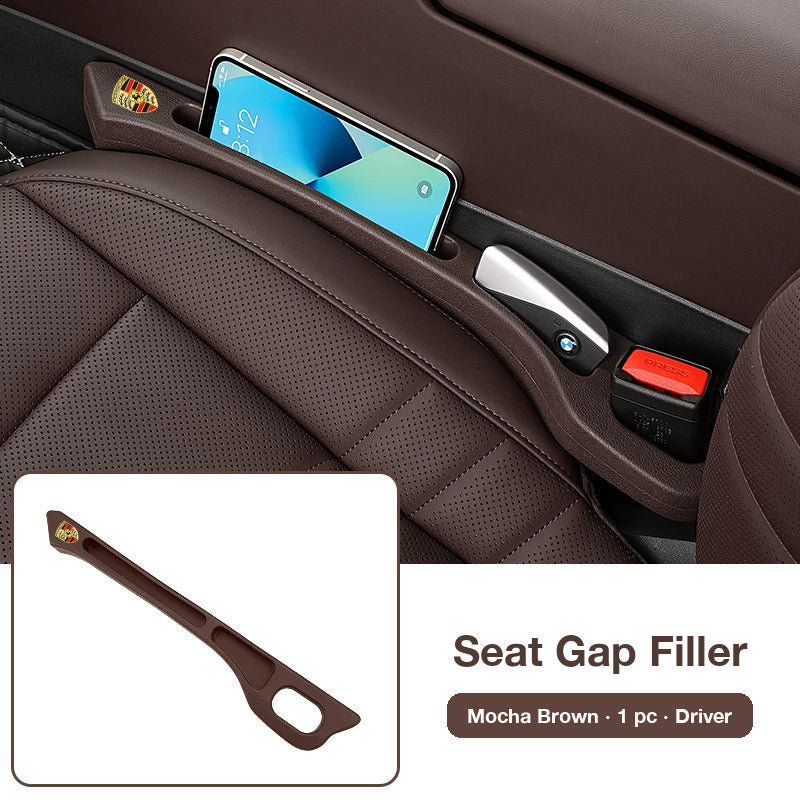 Porsche seat gap filler in Mocha Brown, single piece for the driver side
