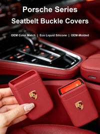 Porsche Seatbelt Buckle Covers – Silicone Anti-Rattle Protectors with Crest for Cayenne, Macan, Panamera, 911 and 718