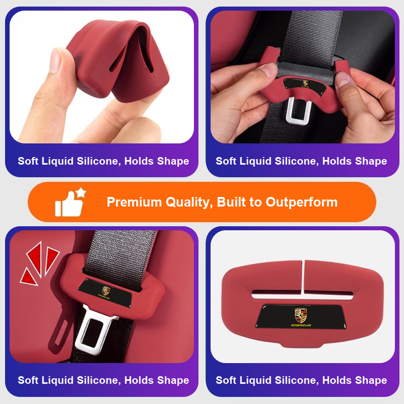 Soft liquid silicone Porsche seatbelt cover details