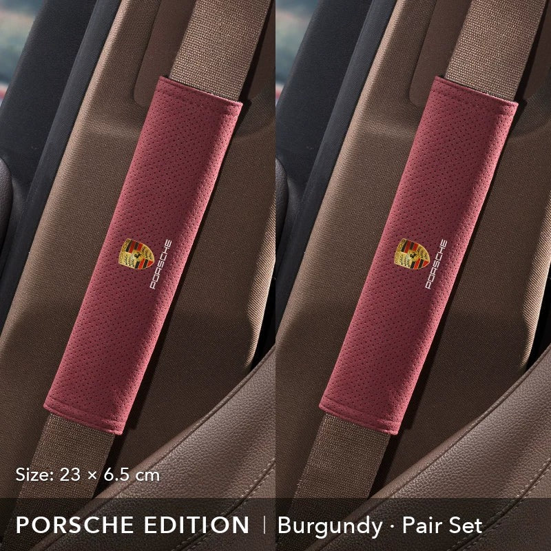 Porsche Edition suede seat belt shoulder pad, Burgundy, 23 cm, pair set