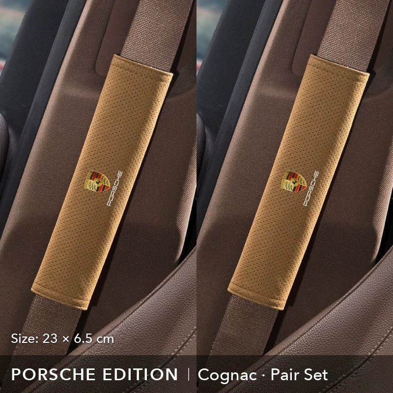 Porsche Edition suede seat belt shoulder pad, Cognac, 23 cm, pair set