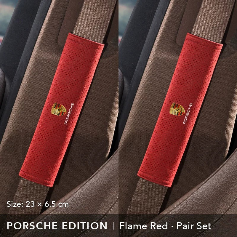 Porsche Edition suede seat belt shoulder pad, Flame Red, 23 cm, pair set