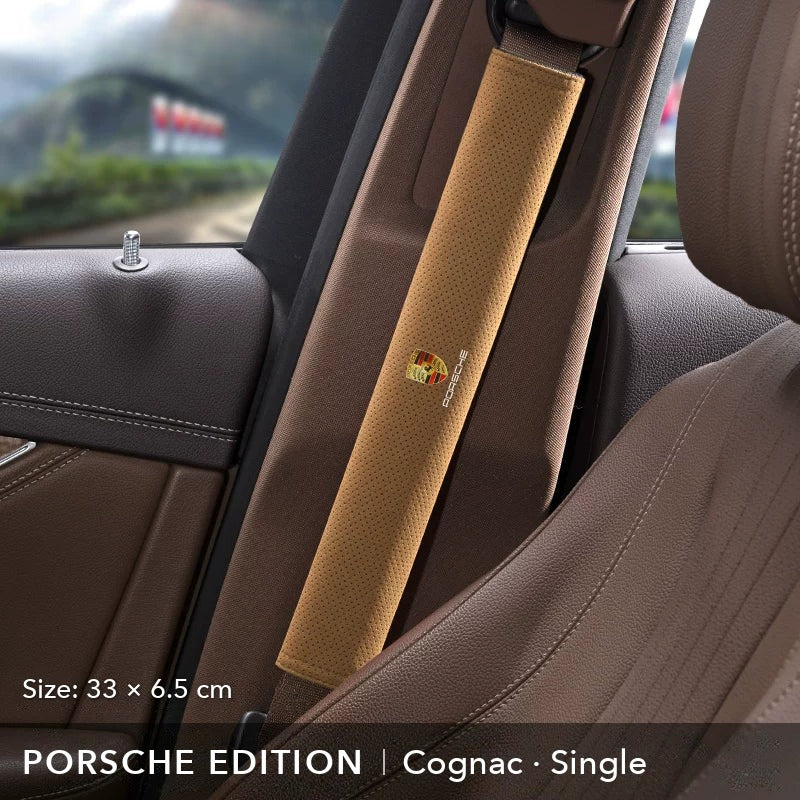 Porsche Edition suede seat belt shoulder pad, Cognac, 33 cm, single
