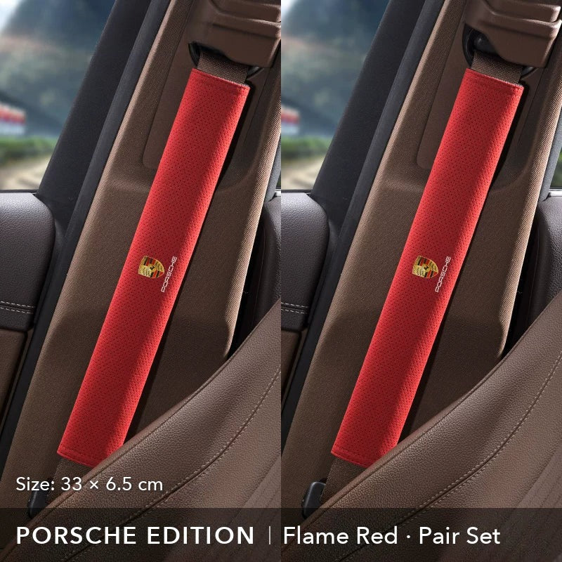 Porsche Edition suede seat belt shoulder pad, Flame Red, 33 cm, pair set