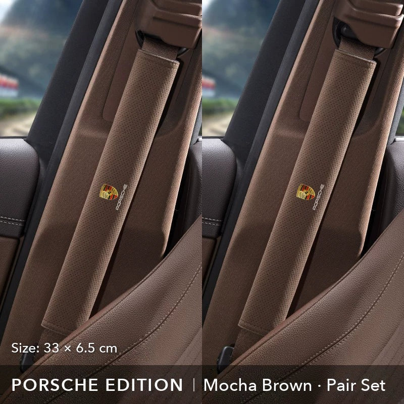 Porsche Edition suede seat belt shoulder pad, Mocha Brown, 33 cm, pair set
