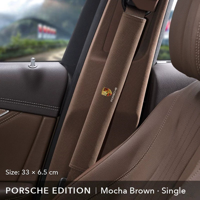 Porsche Edition suede seat belt shoulder pad, Mocha Brown, 33 cm, single