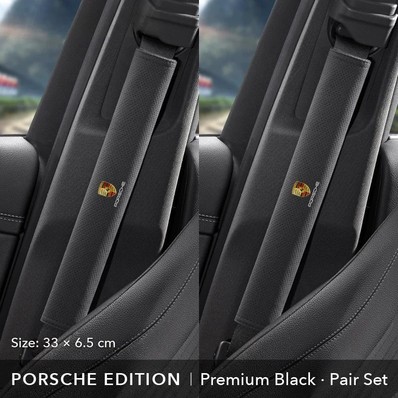 Porsche Edition suede seat belt shoulder pad, Premium Black, 33 cm, pair set