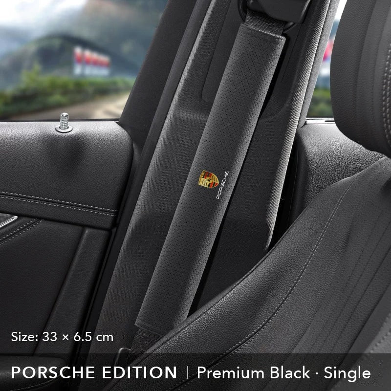 Porsche Edition suede seat belt shoulder pad, Premium Black, 33 cm, single