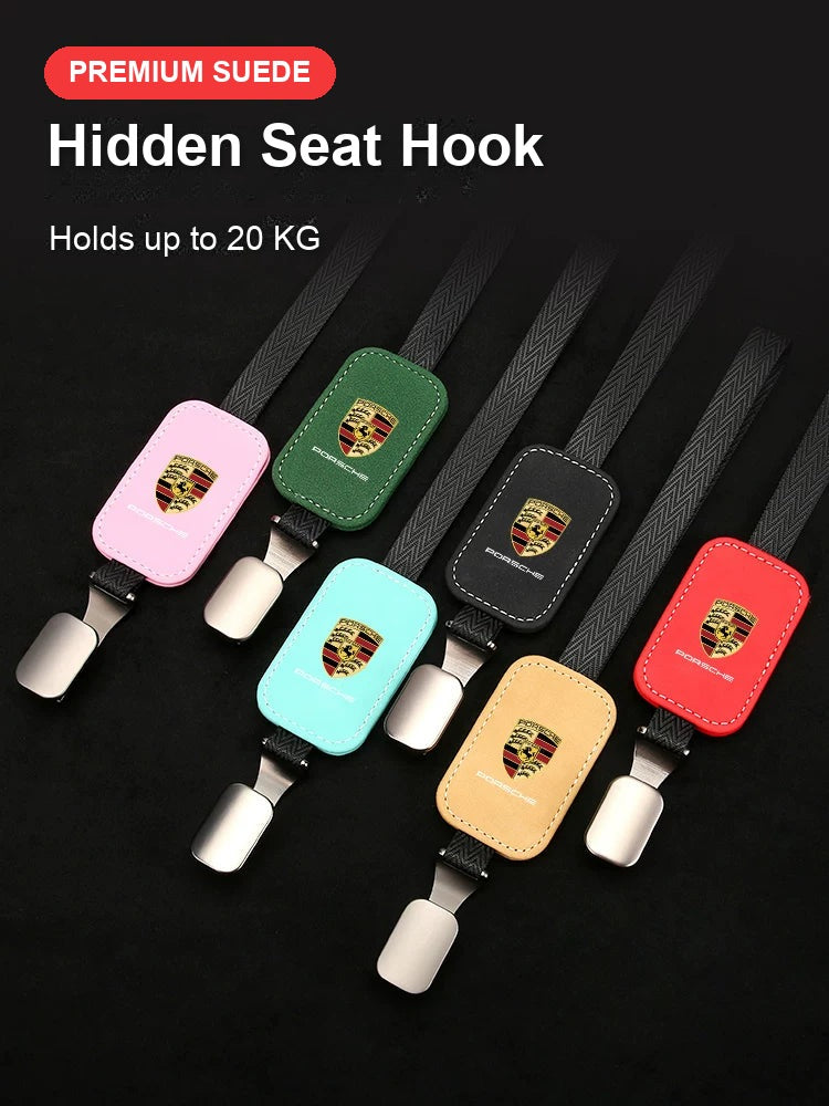 Porsche suede seat back hooks in seven colours