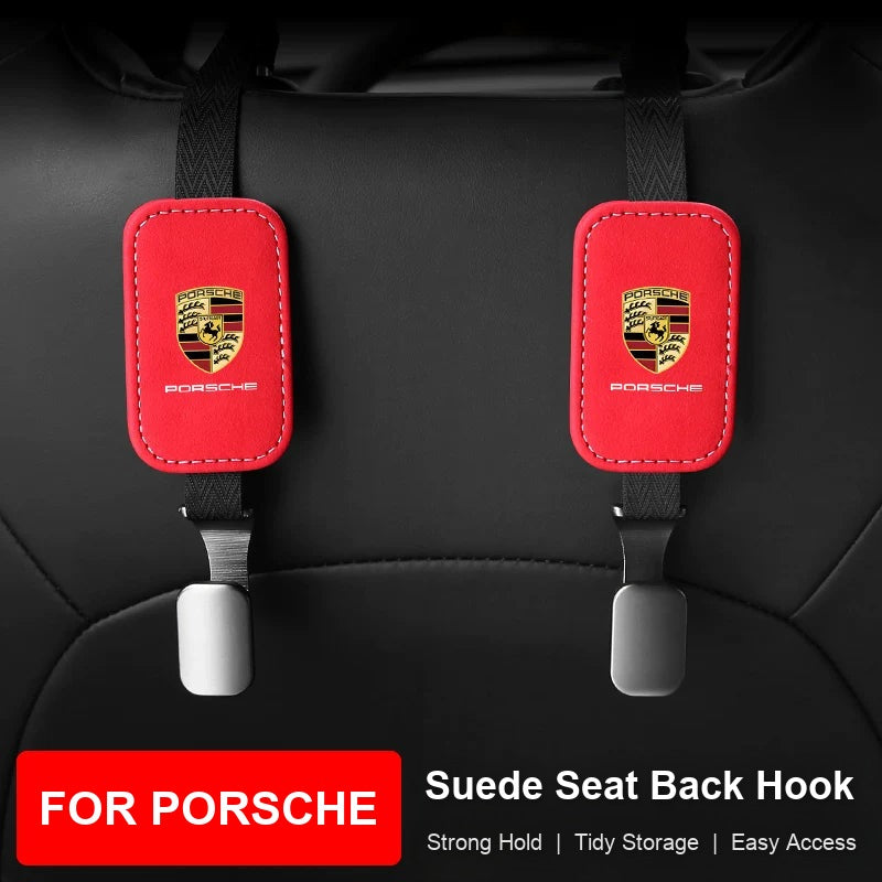 Porsche suede seat back hooks in red for Cayenne E-Hybrid