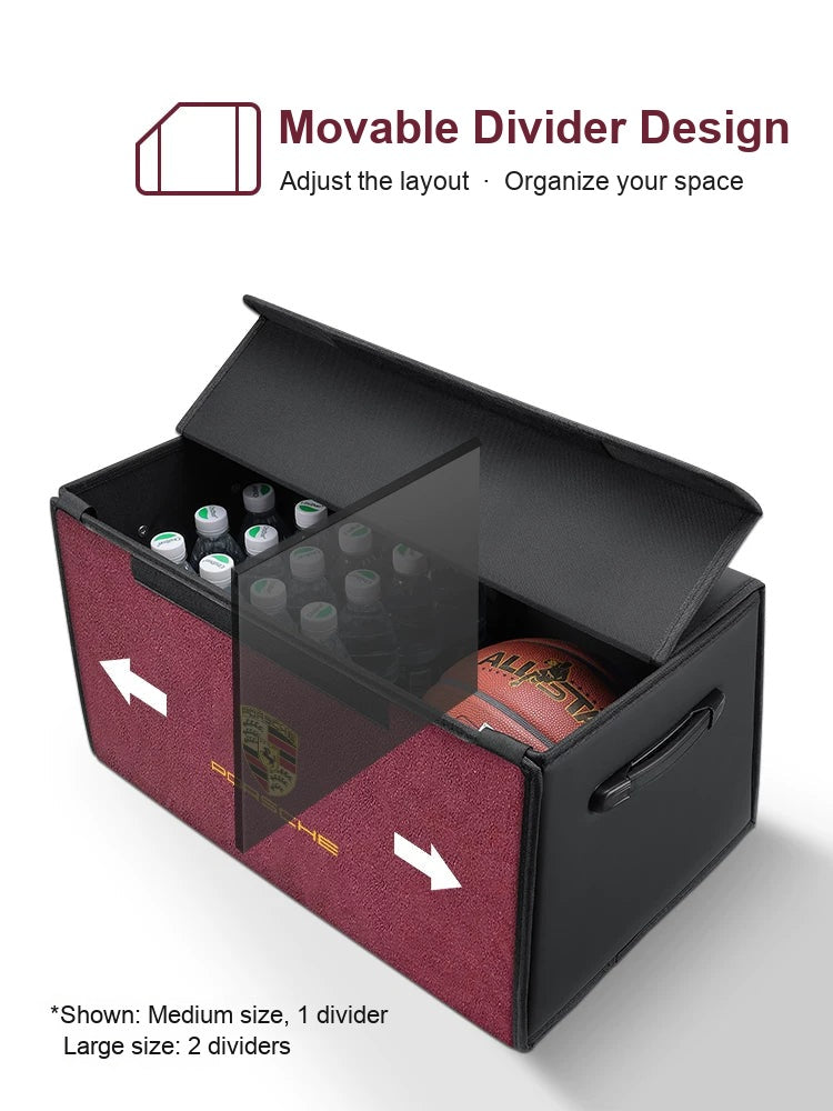 Movable divider inside the Porsche trunk storage box