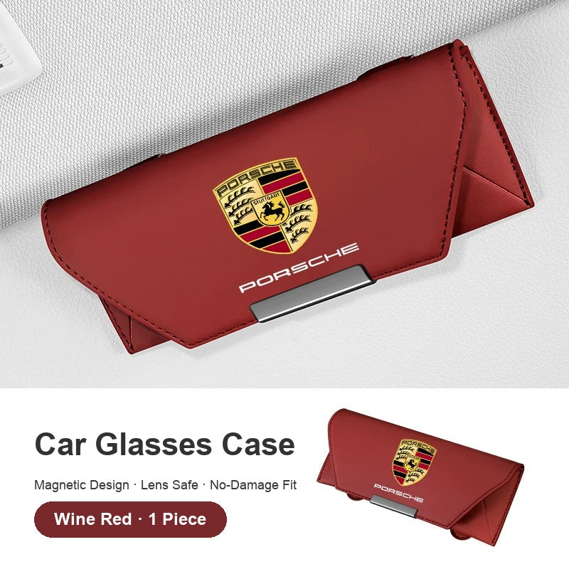 Porsche sun visor glasses case Wine Red