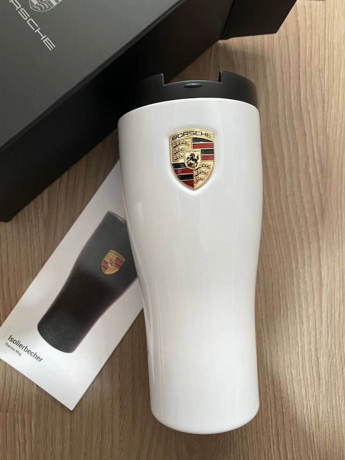 Porsche thermo mug white crest