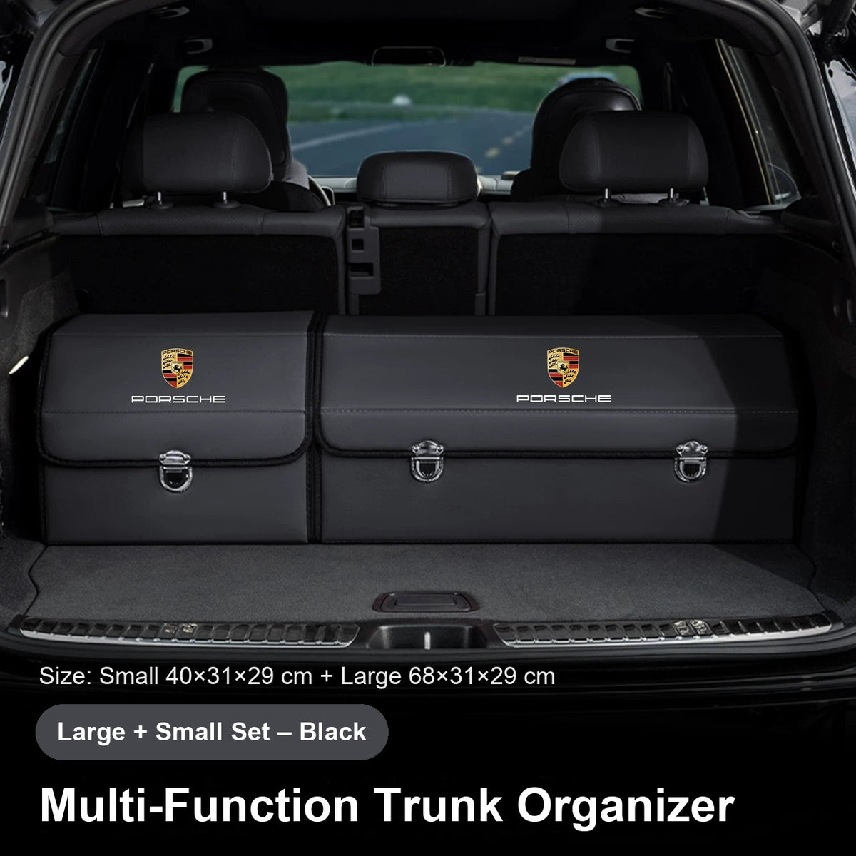 Porsche crest trunk organizer - Large + Small Set - Black