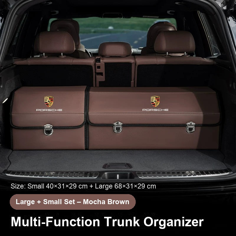 Porsche crest trunk organizer - Large + Small Set - Mocha Brown