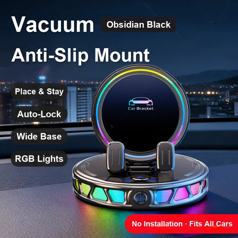 Obsidian Black vacuum anti-slip RGB wireless charging car phone mount