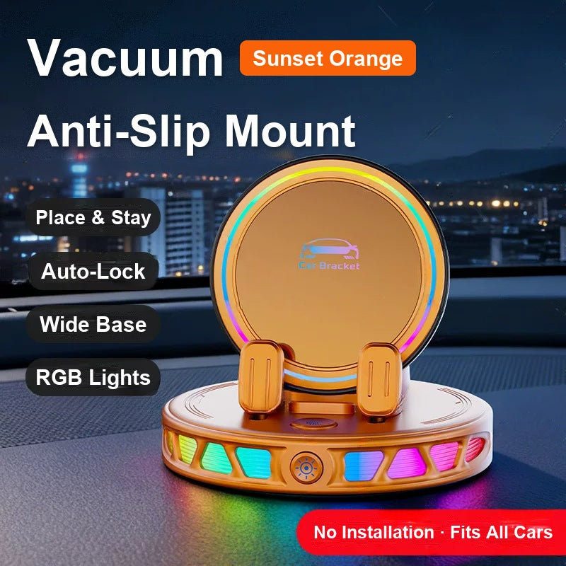 Sunset Orange vacuum anti-slip RGB wireless charging car phone mount