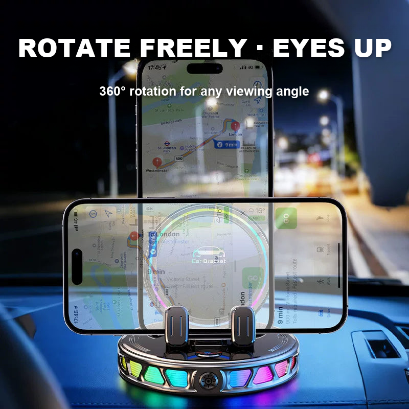 RGB wireless charging car mount rotating 360 degrees for portrait or landscape navigation
