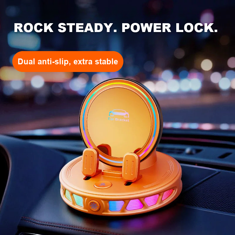 Orange RGB wireless charging car mount with dual anti-slip electric lock