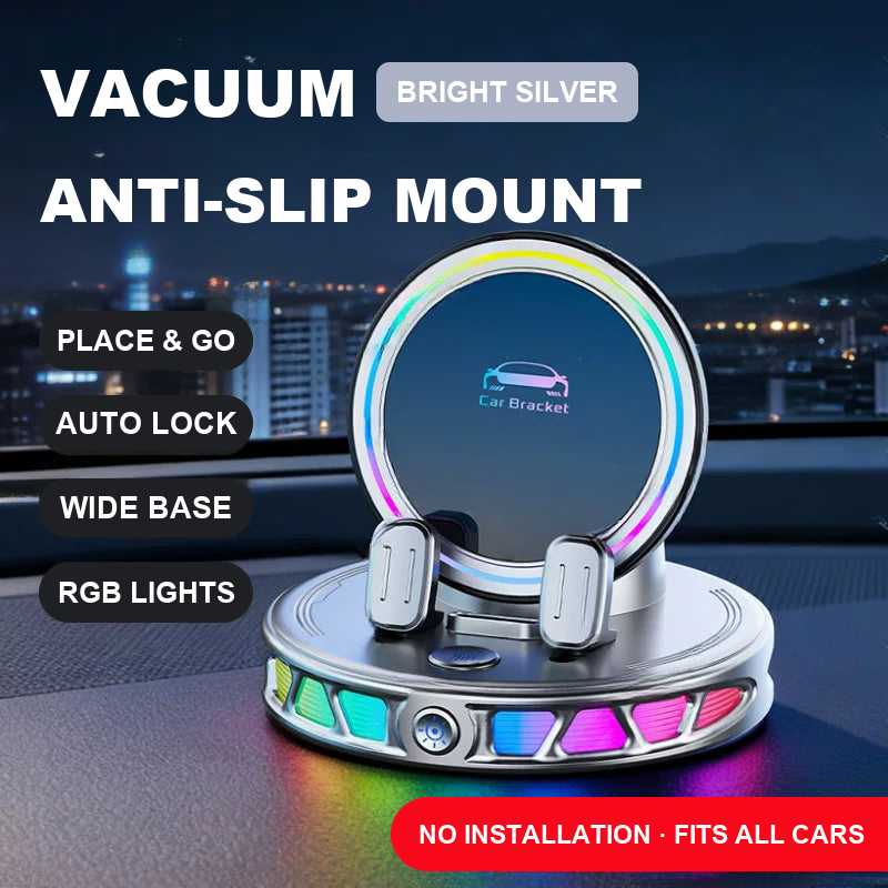 Bright Silver RGB wireless charging vacuum car mount