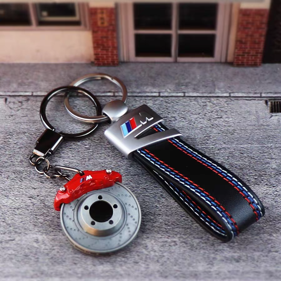 BMW M red brake disc and leather keychain