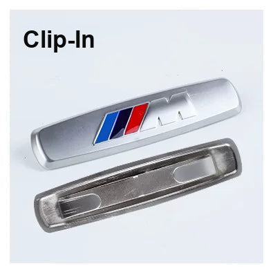 BMW M seat emblem – Clip-In version, brushed metal badge