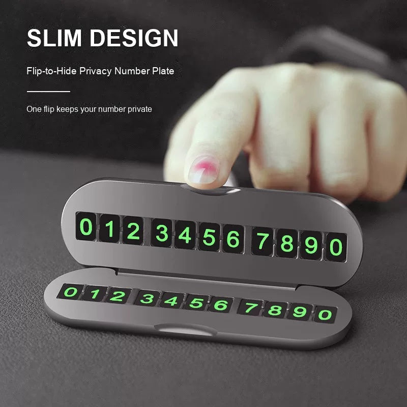 Slim flip-to-hide privacy parking number plate
