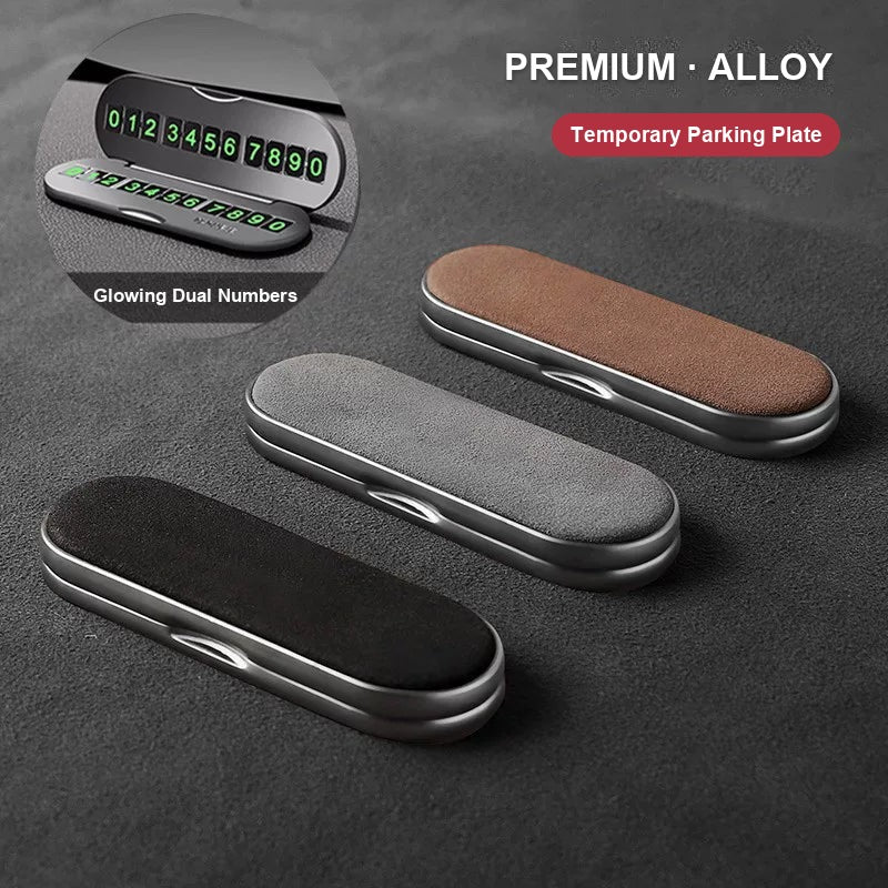 Premium alloy parking number plate in brown, grey and black suede