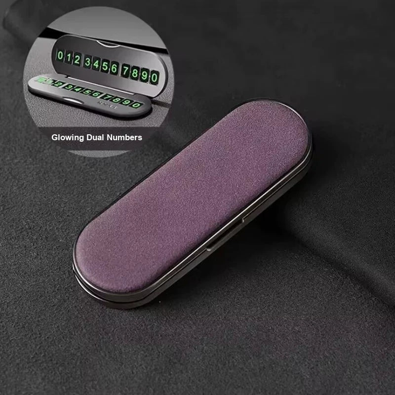 Purple suede parking number plate