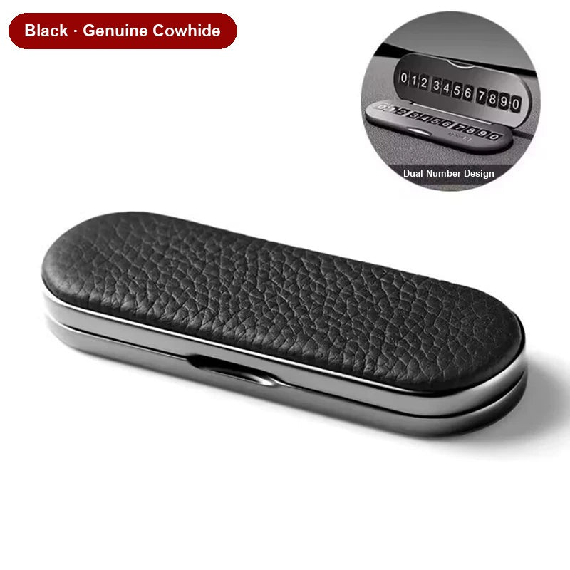 Black genuine cowhide leather parking number plate