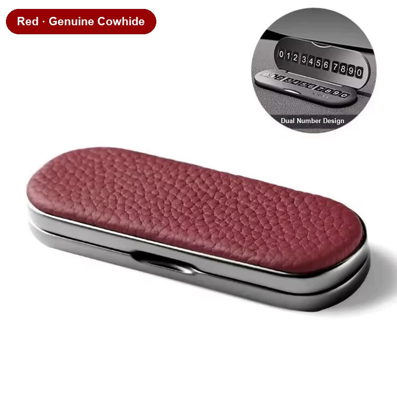 Red genuine cowhide leather parking number plate